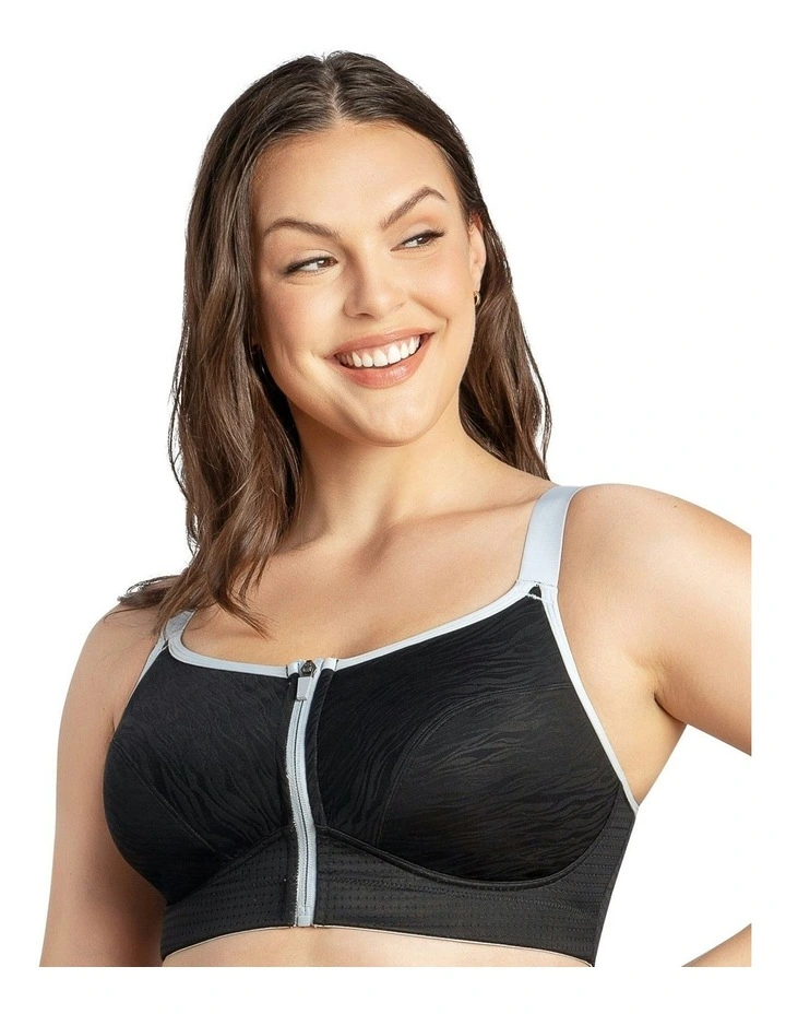 Wave Wirefree Zip Front Sports Bra in Black image 1