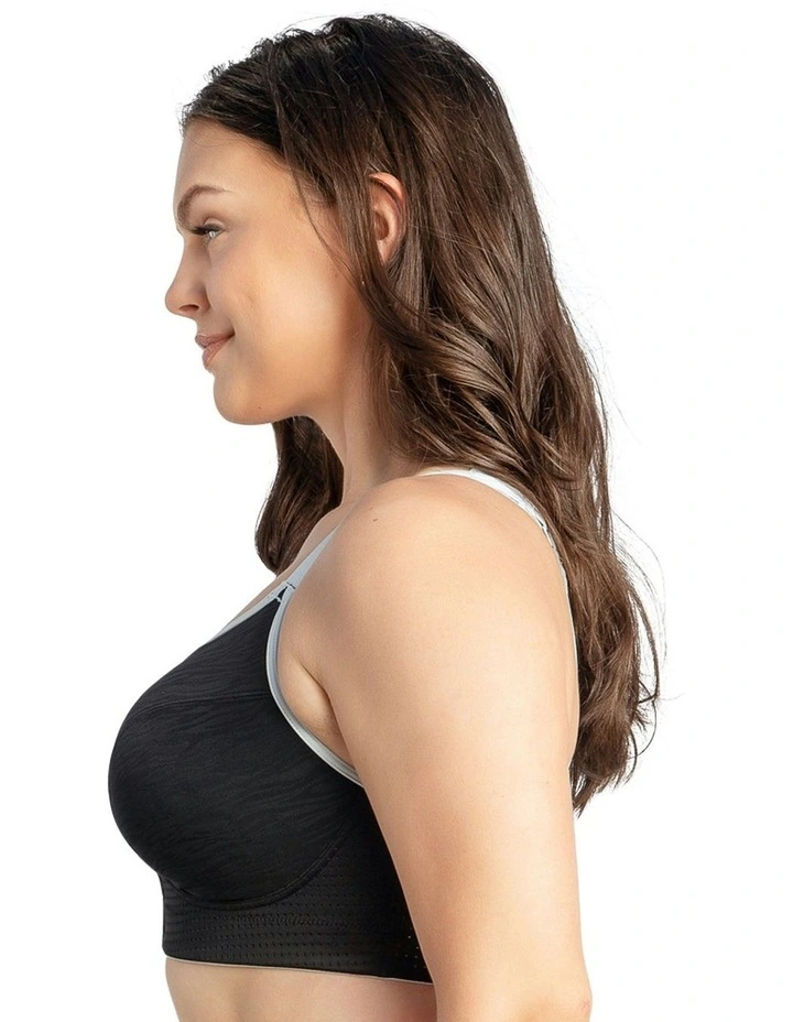 Wave Wirefree Zip Front Sports Bra in Black image 3