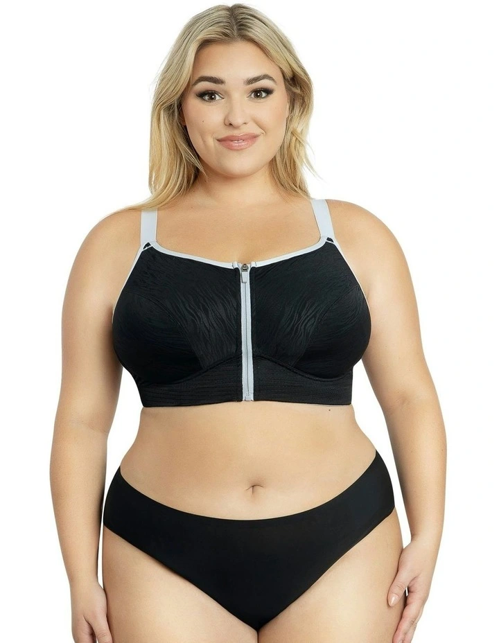 Wave Wirefree Zip Front Sports Bra in Black image 4