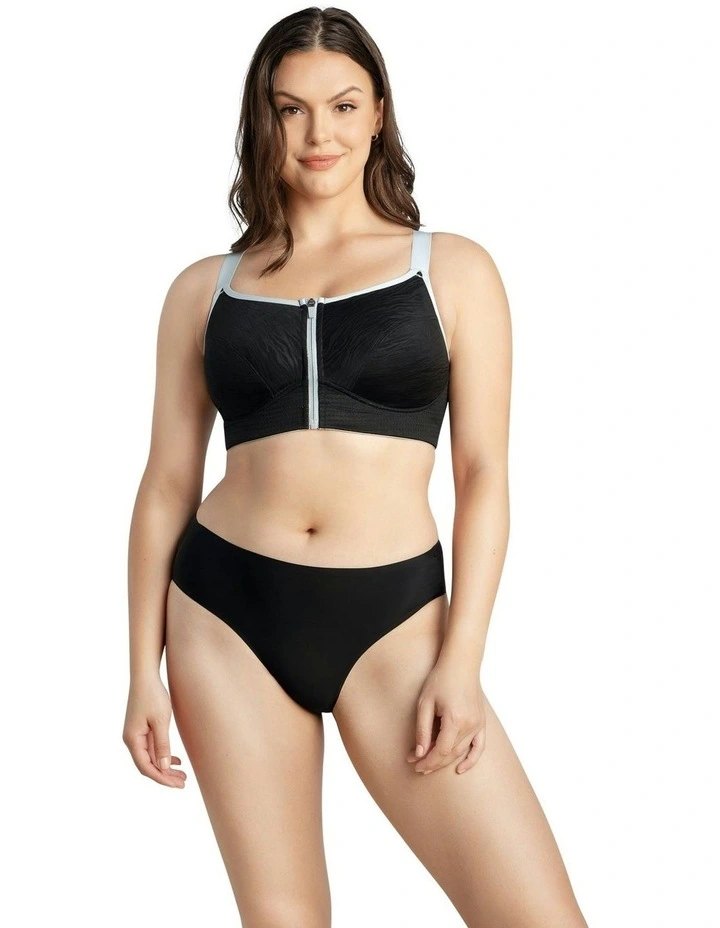 Wave Wirefree Zip Front Sports Bra in Black image 7
