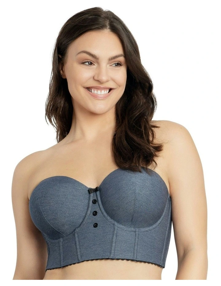 Dolly Wired Denim Longline Bustier Bra in Dark Blue Denim image 1