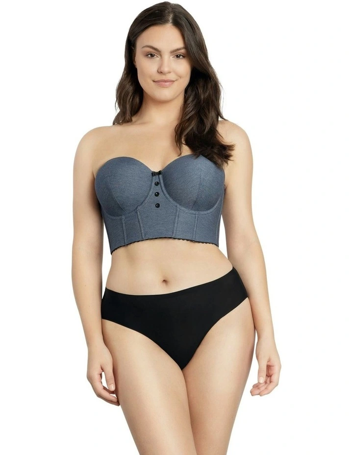 Dolly Wired Denim Longline Bustier Bra in Dark Blue Denim image 4