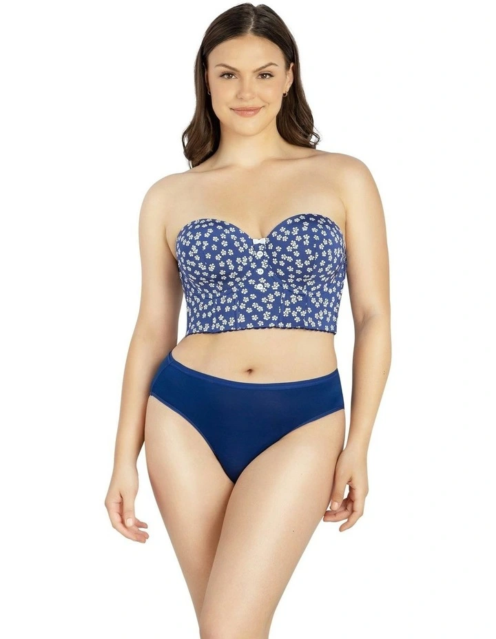 Dolly Strapless Longline Denim Bustier Bra in Blue Daisy image 3