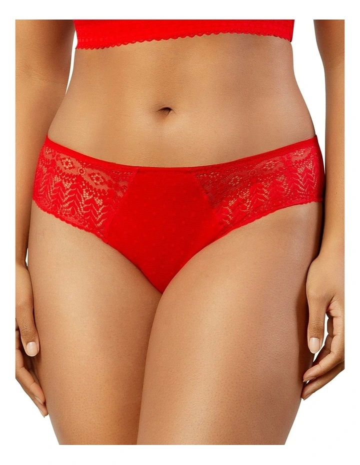 Mia Sheer Mesh & Lace Hipster Brief in Racing Red image 1