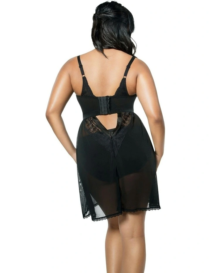 Mia Lace & Mesh Padded Full Bust Chemise in Black image 2