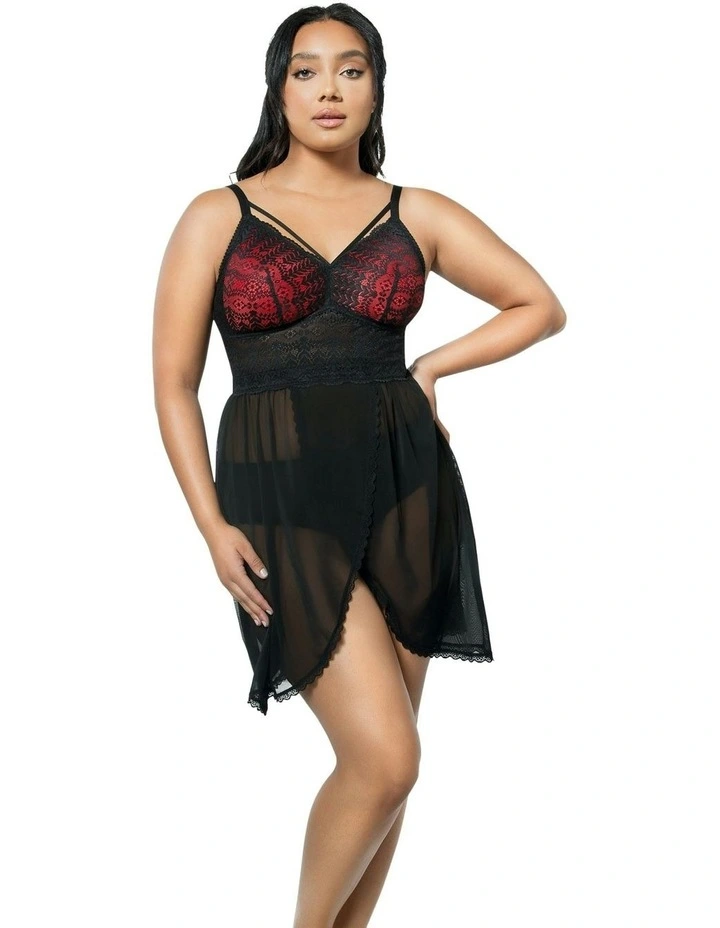 Mia Lace & Mesh Padded Full Bust Chemise in Black image 4