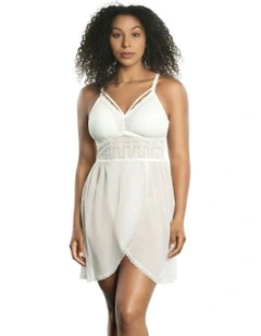Mia Lace & Mesh Padded Full Bust Chemise in Pearl White