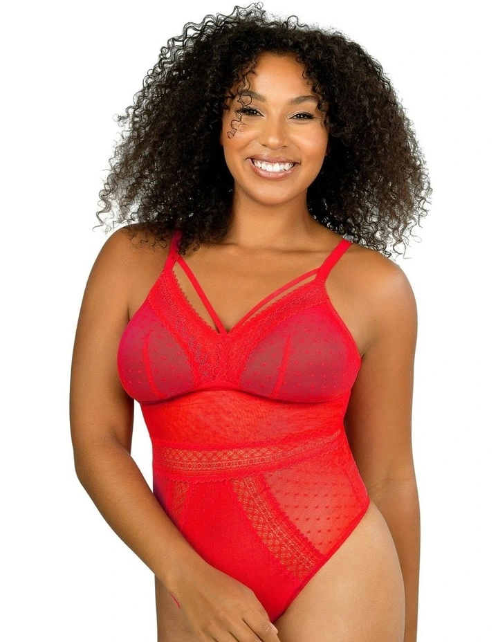 Mia Dot Wireless Thong Bodysuit in Racing Red image 1