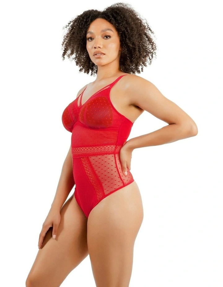 Mia Dot Wireless Thong Bodysuit in Racing Red image 3