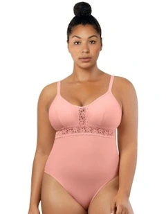 Brigitte Low Back One Piece Swimsuit with Lace in Peach Bud