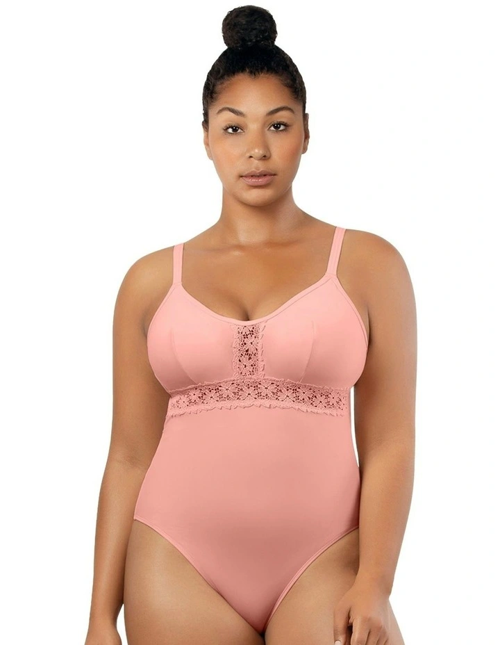 Brigitte Low Back One Piece Swimsuit with Lace in Peach Bud image 1