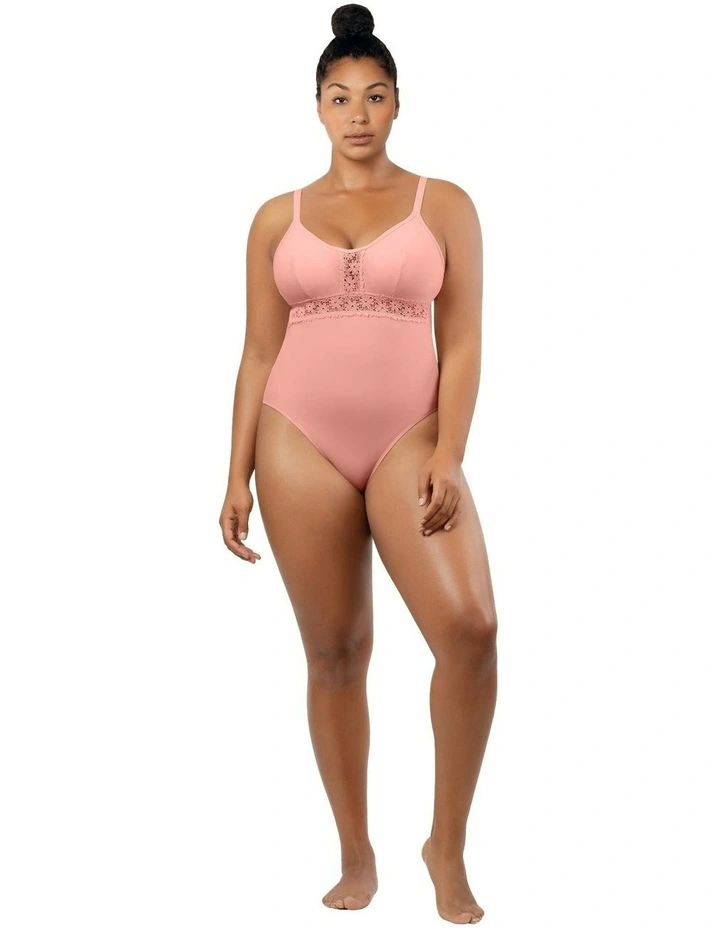 Brigitte Low Back One Piece Swimsuit with Lace in Peach Bud image 3