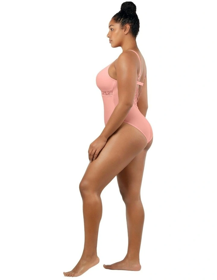 Brigitte Low Back One Piece Swimsuit with Lace in Peach Bud image 4