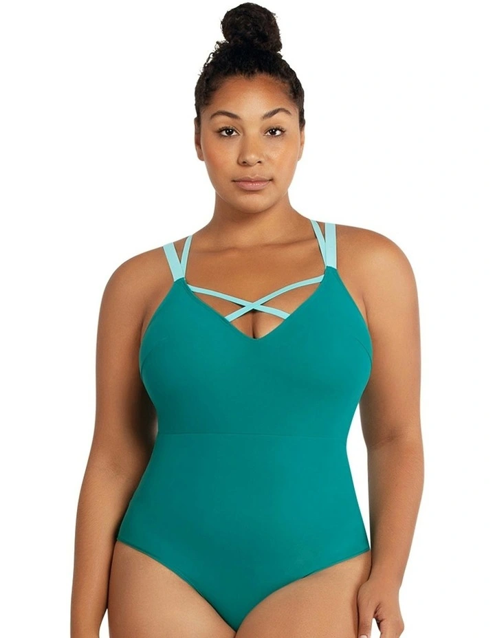 Lauren Wirefree Low Back One Piece Swimsuit in Dark Mint image 1