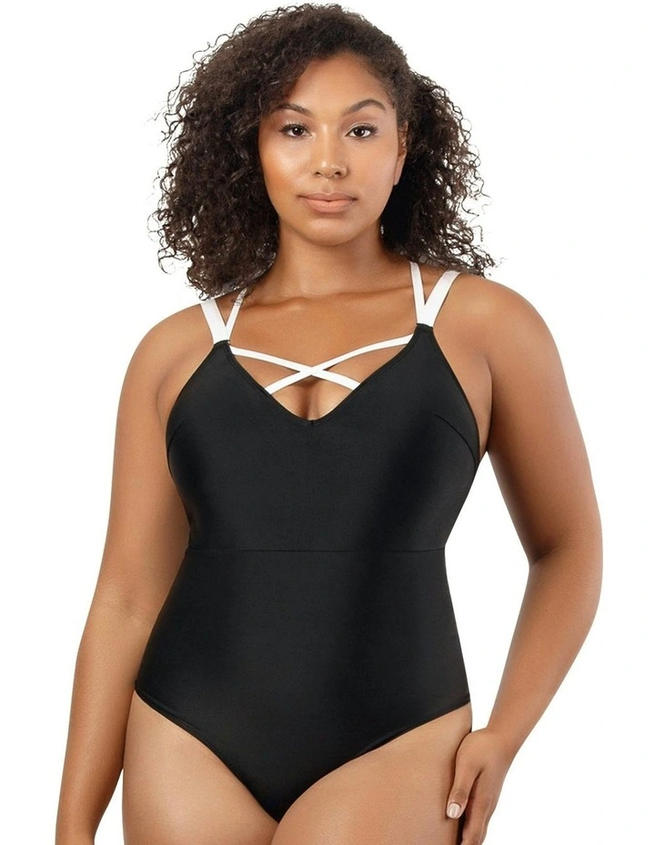 Lauren Wirefree Low Back One Piece Swimsuit in Black/White image 1