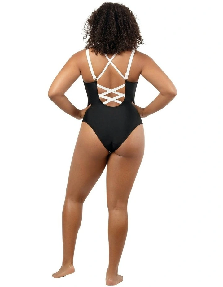 Lauren Wirefree Low Back One Piece Swimsuit in Black/White image 2