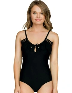 Pure Underwire One Piece Swimsuit with Lace Ruffle in Black