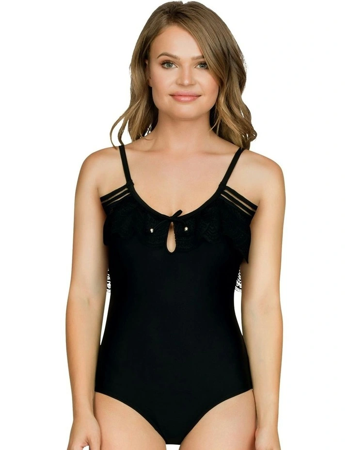 Pure Underwire One Piece Swimsuit with Lace Ruffle in Black image 1