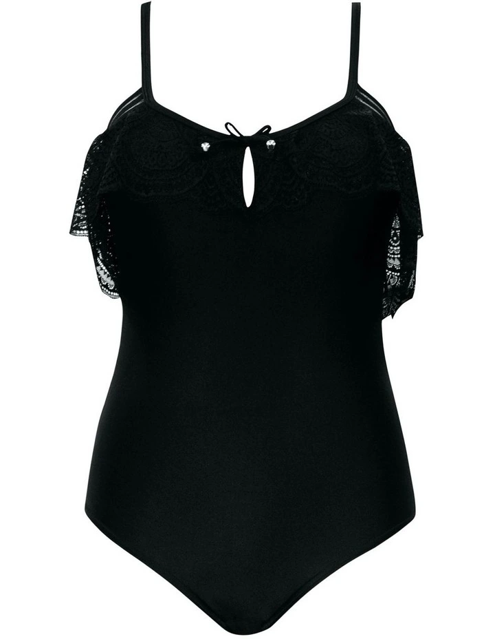 Pure Underwire One Piece Swimsuit with Lace Ruffle in Black image 7