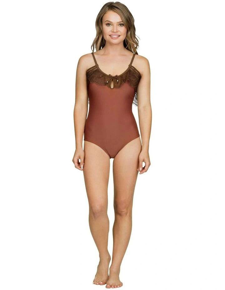 Pure Underwire One Piece Swimsuit with Lace Ruffle in Terracotta image 1