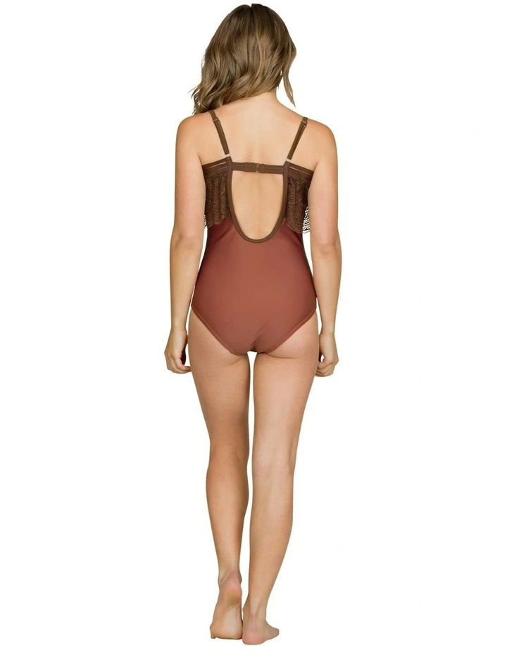 Pure Underwire One Piece Swimsuit with Lace Ruffle in Terracotta image 2