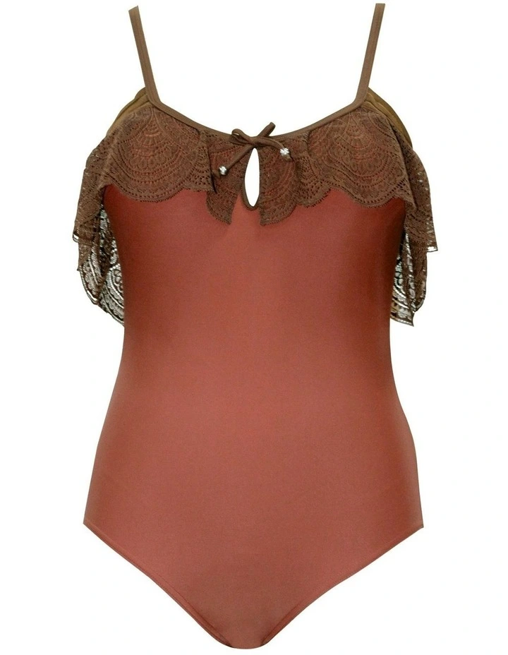 Pure Underwire One Piece Swimsuit with Lace Ruffle in Terracotta image 4