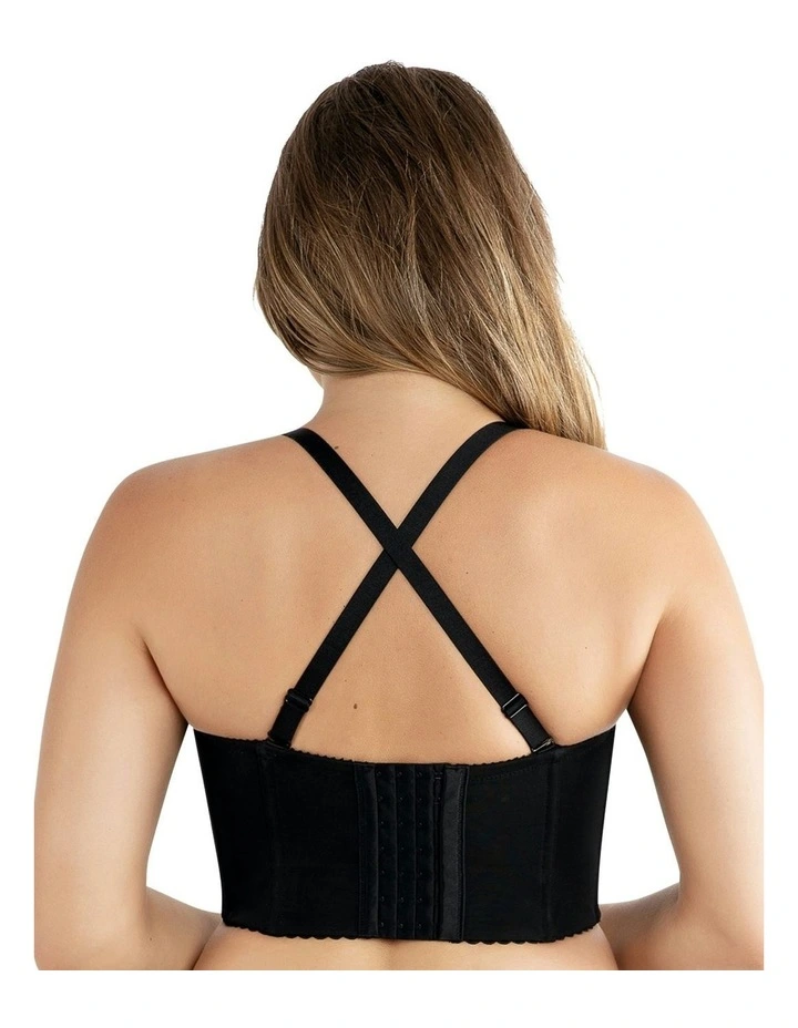 Stevie Faux Leather Longline Bustier Bra Top in Black image 2