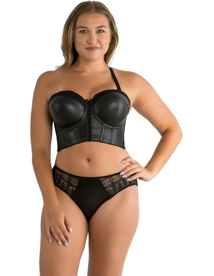 Stevie Faux Leather Longline Bustier Bra Top in Black image 4