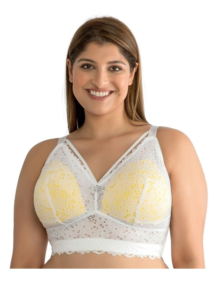 Mia Daisy Wirefree Padded Longline Lace Bralette in Pearl White image 1