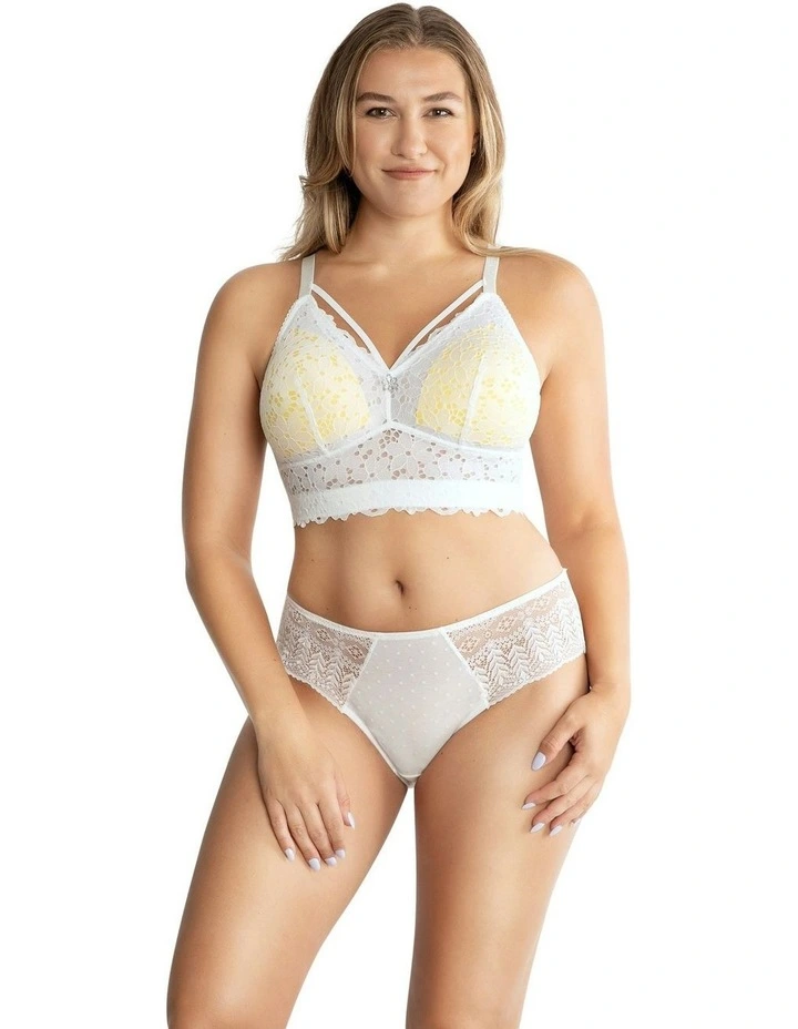 Mia Daisy Wirefree Padded Longline Lace Bralette in Pearl White image 4
