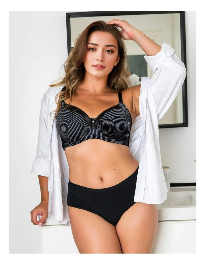 Adele Unlined Wired Full Cup Bra in Black Stripe image 3