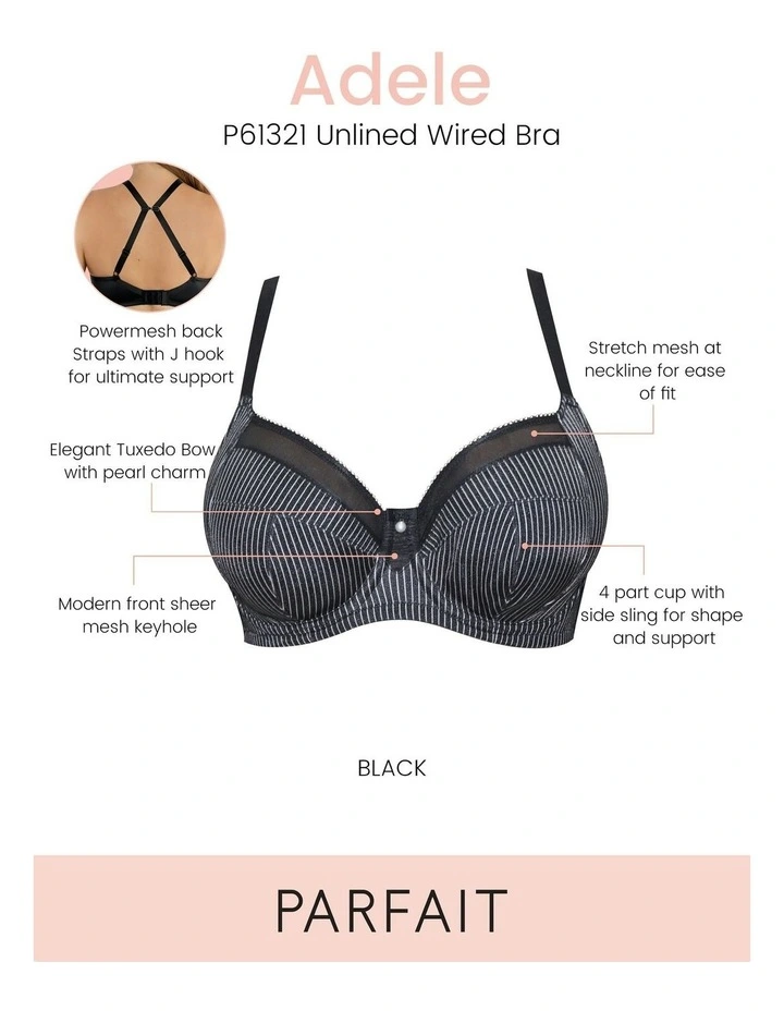 Adele Unlined Wired Full Cup Bra in Black Stripe image 7