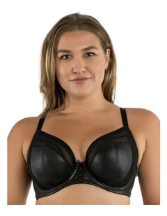 Stevie Faux Leather Unlined Wired Full Bust Bra in Black