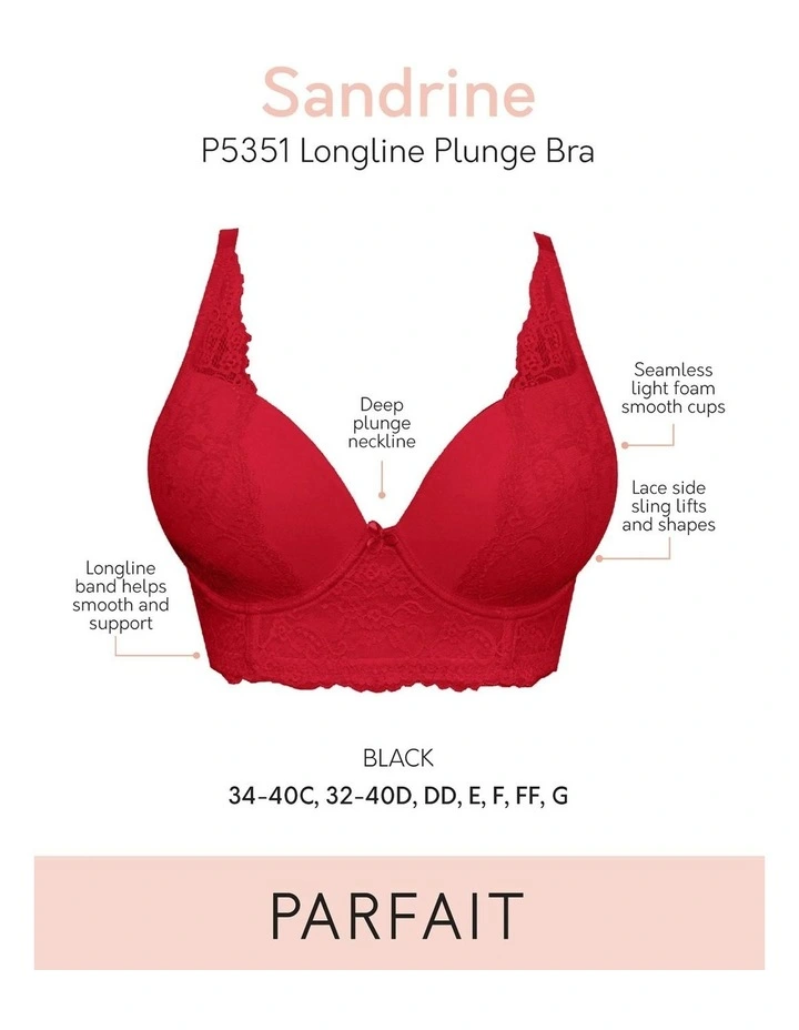 Sandrine Underwired Longline Plunge Bra in Racing Red image 4