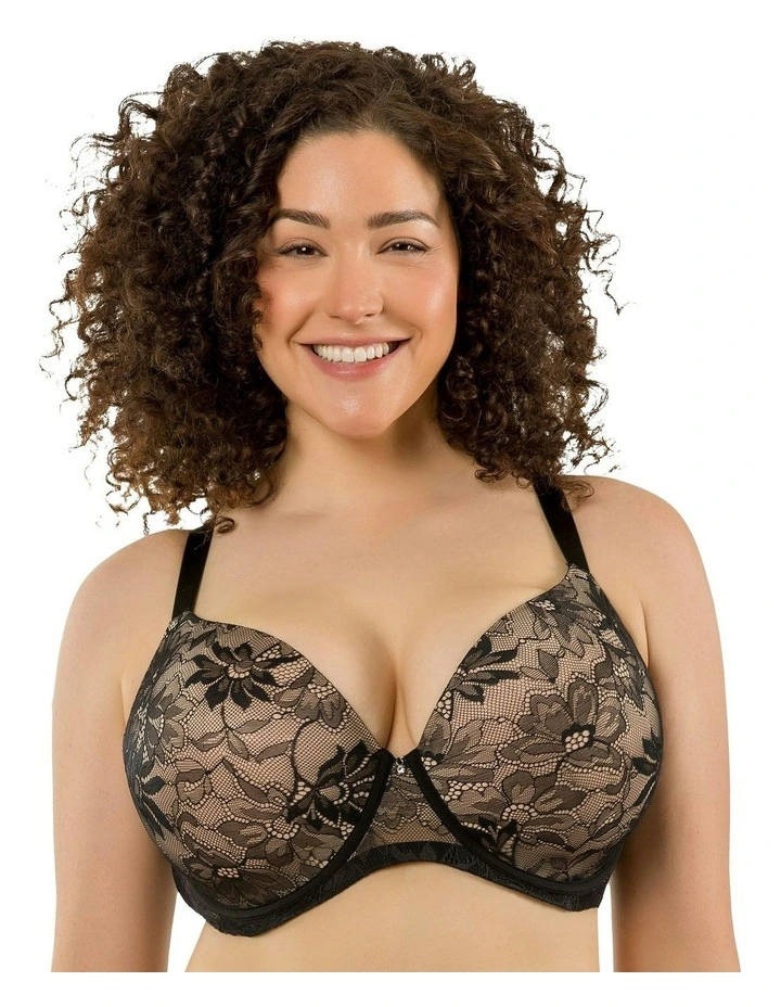 Luxlacy Moulded Wired Lace T-Shirt Bra in Black image 1