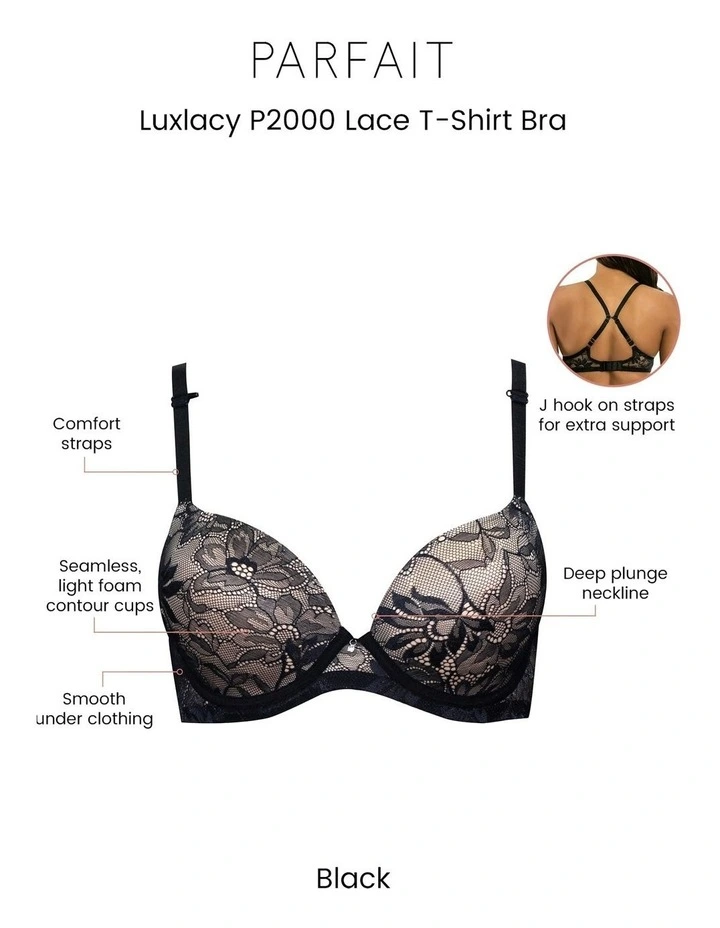 Luxlacy Moulded Wired Lace T-Shirt Bra in Black image 7