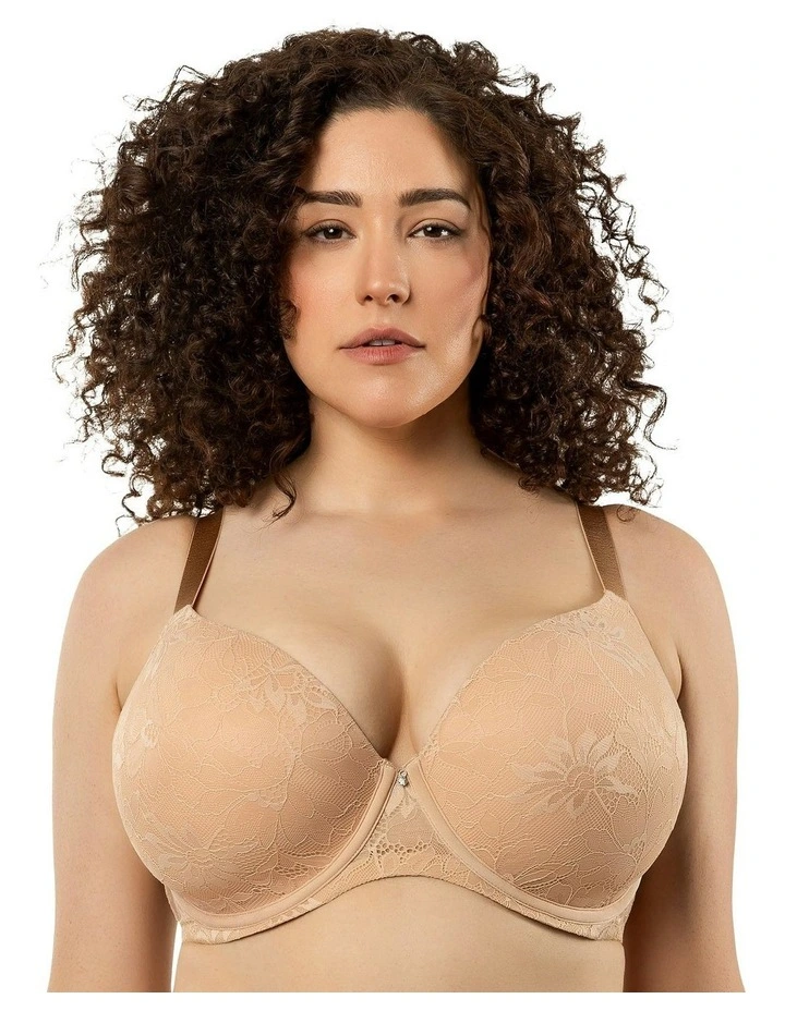 Luxlacy Moulded Wired Lace T-Shirt Bra in True Nude image 1