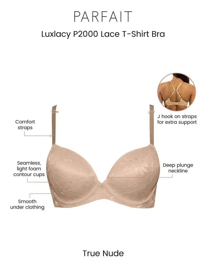 Luxlacy Moulded Wired Lace T-Shirt Bra in True Nude image 7