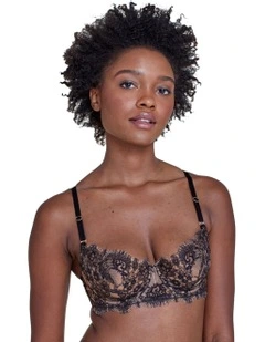 Entice Wired Sheer Lace Balconette Bra in Black/Nylon