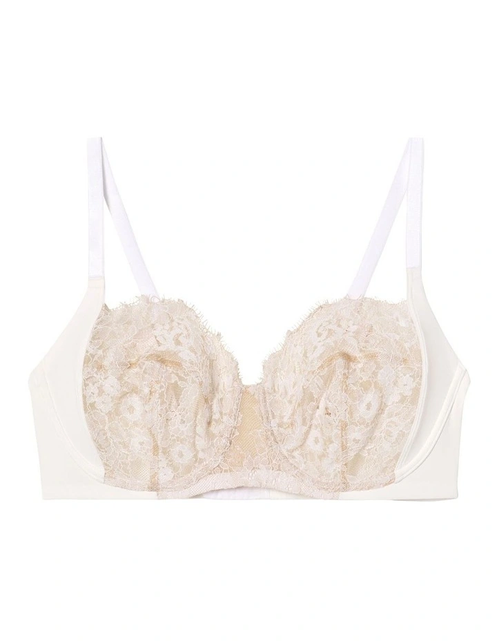Entice Wired Sheer Lace Balconette Bra in White/Nylon image 6