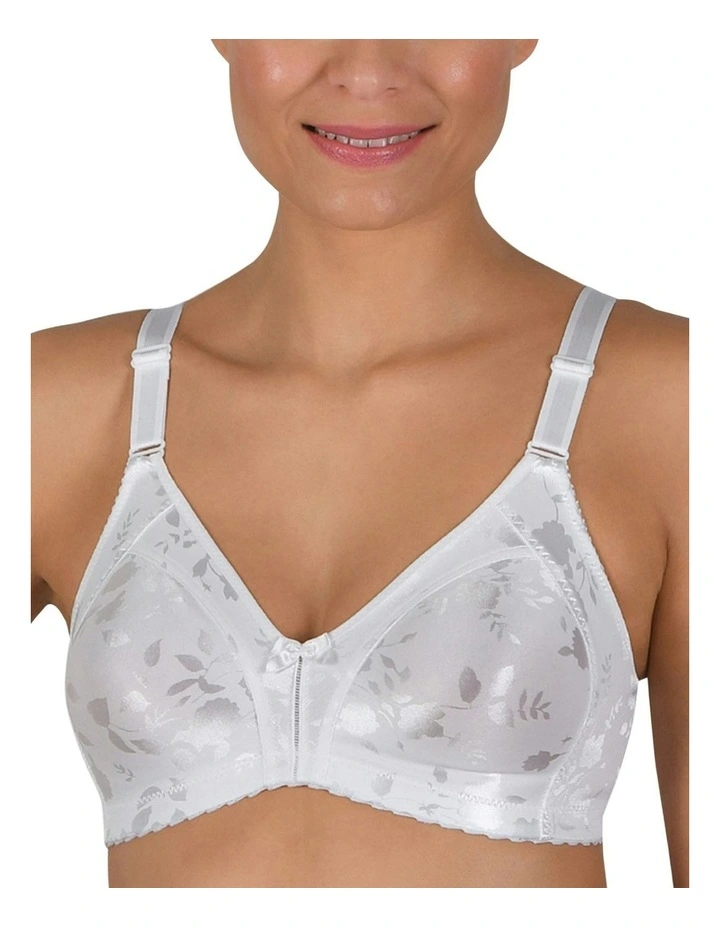Satin Wide Strap Wireless Minimiser Bra in White image 1