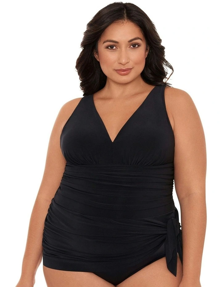 Celine V Neck Short Plus Size Swimdress in Black image 1