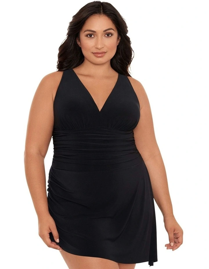 Celine V Neck Short Plus Size Swimdress in Black image 5
