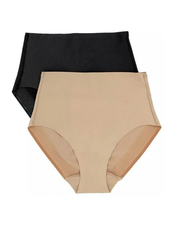 Light Shaping High Waist Everyday Shapewear Brief 2 Pack in Black/Warm Beige image 1