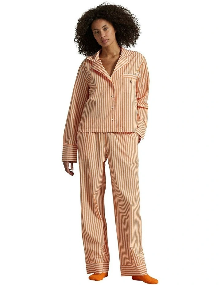 Shirting Stripes Cotton Long Sleeve Button Down Pyjama Set in Tangerine image 1