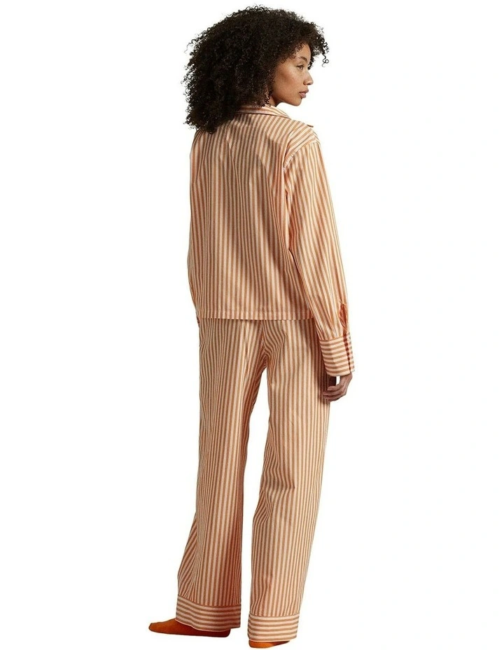 Shirting Stripes Cotton Long Sleeve Button Down Pyjama Set in Tangerine image 2