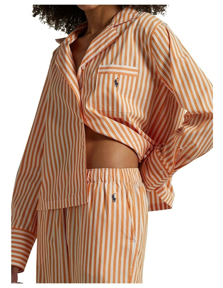 Shirting Stripes Cotton Long Sleeve Button Down Pyjama Set in Tangerine image 3