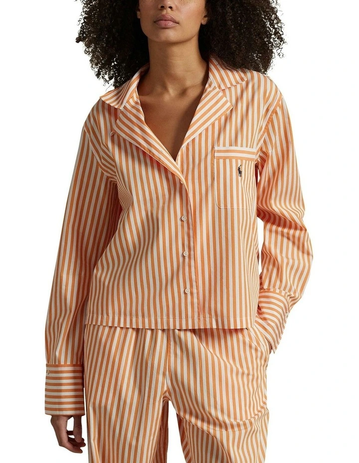 Shirting Stripes Cotton Long Sleeve Button Down Pyjama Set in Tangerine image 4