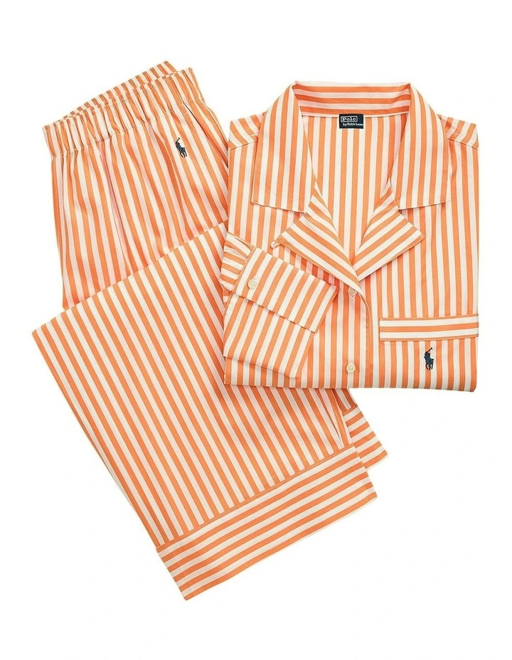 Shirting Stripes Cotton Long Sleeve Button Down Pyjama Set in Tangerine image 6