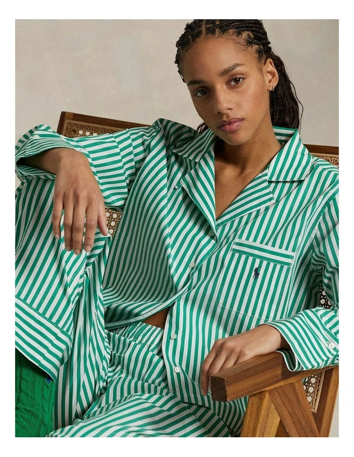 Long Sleeve Button Down Pyjama Set in Vine Green image 3